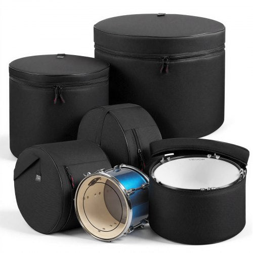 5-Piece Drum Case Set, 600D, Padded Drum Bags for 22 in Bass, 12/13/16 in Tom, 14 in Snare, Thick Padding, Lightweight Protective Covers Travel Storage Cases, for Drums Accessories Protection
