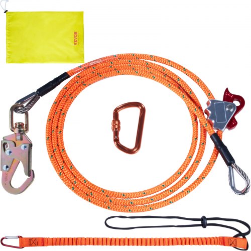 Steel Core flipline, 1/2' x 8' Arborist Flipline, Flip Line for Tree Climbing with Alloy Steel Snap Hook, Aluminum Alloy Carabiner and Extra Tool Lanyard, for Arborist, Tree Climbers