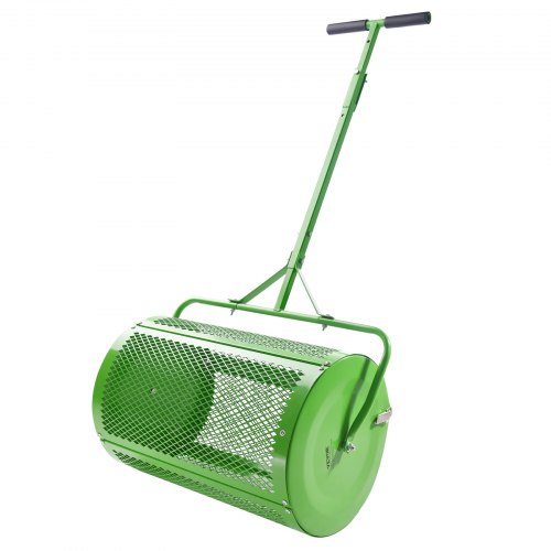 VEVOR 24 Compost Spreader Peat Moss Spreader Push/Tow-Behind Lawn Roller Green