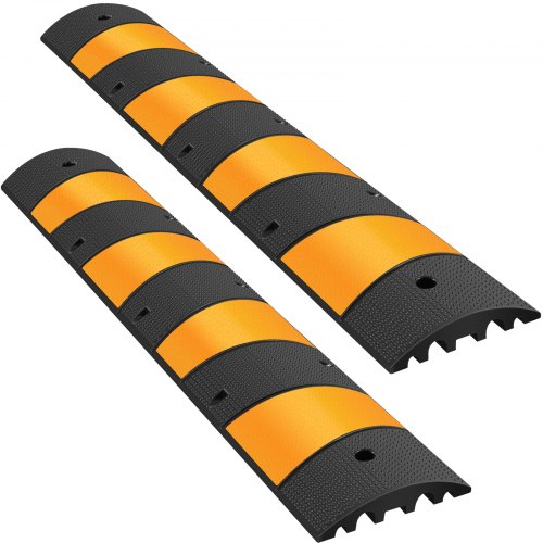 VEVOR 2pcs 6 Feet Rubber Driveway Modular Heavy Duty Speed 72.4 x 12 x 2.4 Inch Cable Protector Ramp for Garage Gravel Roads Asphalt Concrete, 2Pack-6Ft-Speed Bump
