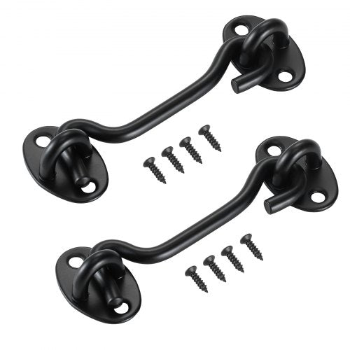 Hook and Eye Gate Latch, 2 Pack Barn Door Latch Hook with Mounting Screws, Stainless Steel Hook and Eye Latch, Hook Lock for Sliding Barn Door, Cabinet, Window, Gate, Fence, Bathroom, Black