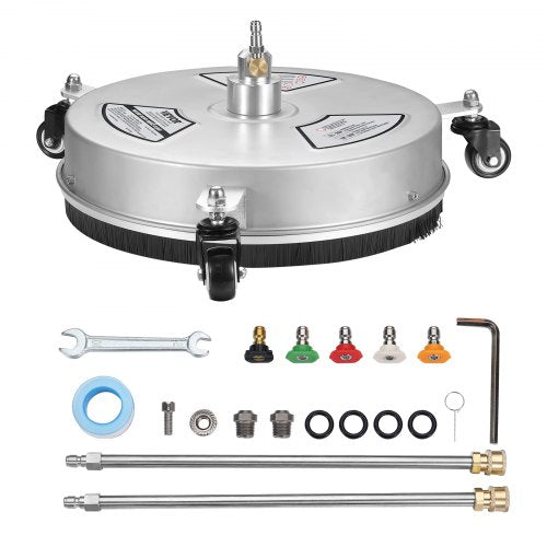 VEVOR 15 Pressure Washer Surface Cleaner w/ Wheels, Stainless Steel Concrete Cleaner 4000 Max PSI , 1/4 Quick-Connect Connector w/ 2 Extension Wand, Heavy Duty Power Washer For Floor Driveway, Patio