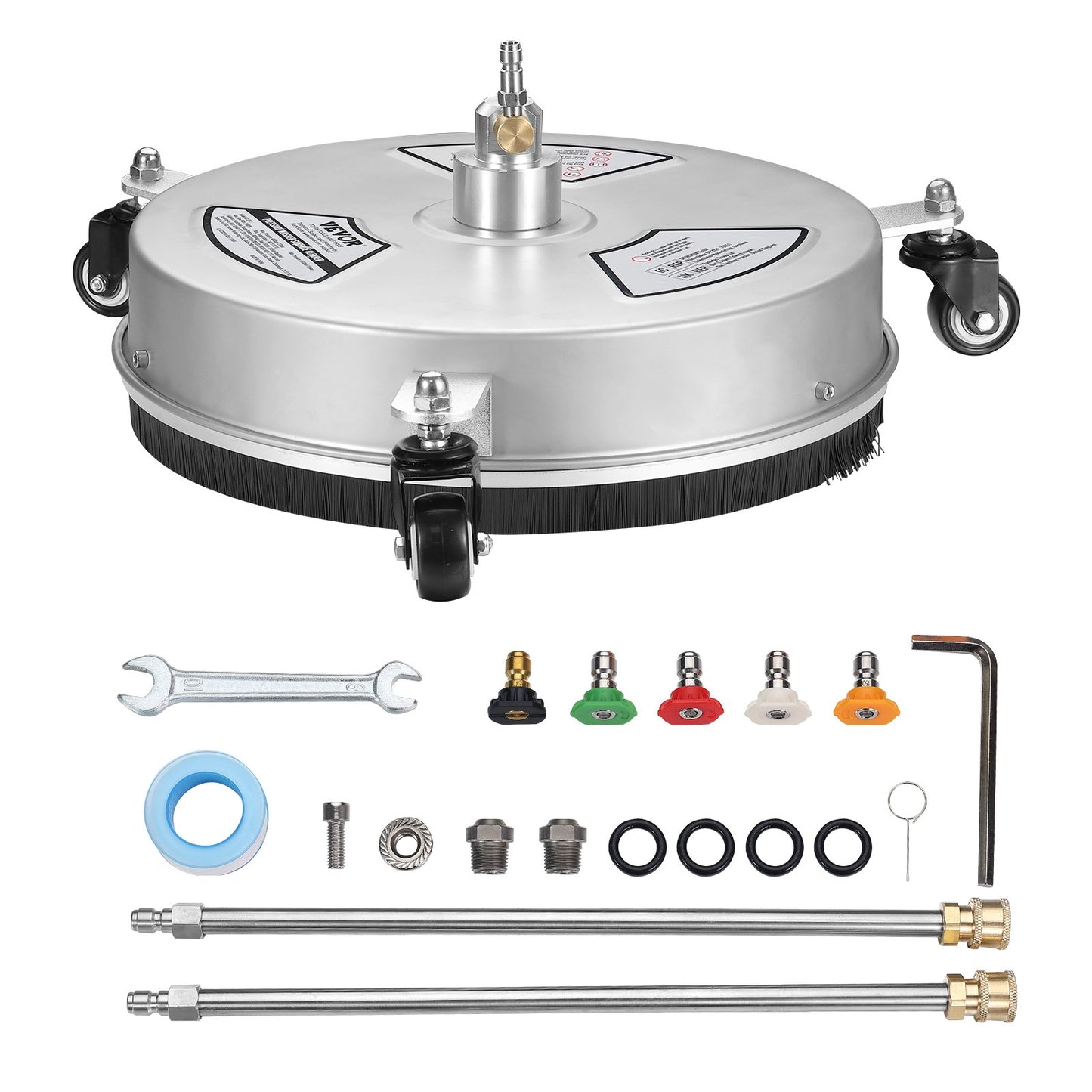 VEVOR 15 Pressure Washer Surface Cleaner w/ Wheels, Stainless Steel Concrete Cleaner 4000 Max PSI , 1/4 Quick-Connect Connector w/ 2 Extension Wand, Heavy Duty Power Washer For Floor Driveway, Patio