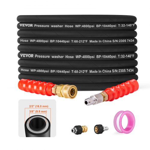 Pressure Washer Hose, 100FT, Kink Free 3/8'-¦Õ14.8 Male, 3/8'-¦Õ15 Female For Most Brand Pressure Washers, 4.9'' Bending Radius, 4800 PSI Heavy Duty Power Washer Extension Replacement Hose