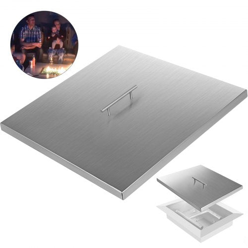 VEVOR Fire Pit Lid 21 x 21 Inch 1.5mm Thick 430 Stainless Steel Fire Pit Burner Cover Square Fire Pit Lid for Drop-in Fire Pit Pan