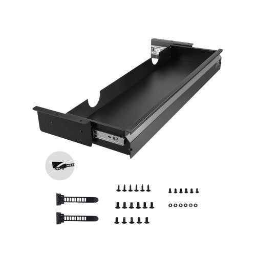 33' Wide Under Desk Drawer Slide Out, Under Desk Mounted Pull-out Drawer Attachment, Hidden Desktop Storage Organizer, Under Table Pencil Drawer for office Home Sit Stand Workstation, 33x9x4 in