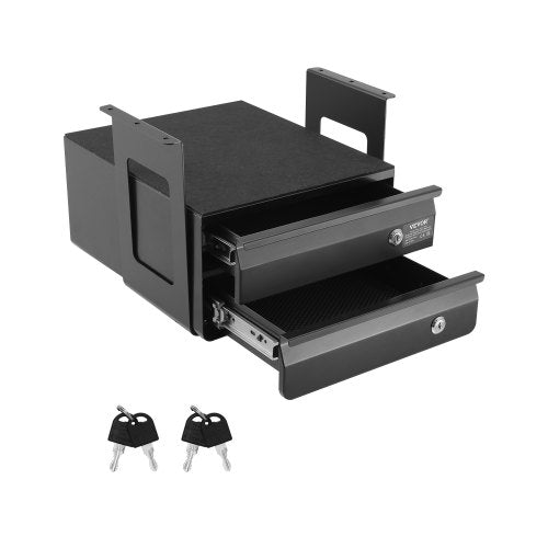 VEVOR?13'?Wide?Under?Desk?Drawer?Slide?Out,?Under?Table?Pull-out?Drawer?Attachment,?Hidden?Desktop?2 Layer Storage?Organizer,?Lockable Undermount?Pencil?Drawer?for?Sit?Stand?Workstation,?14x13x10?in
