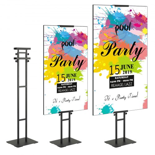 VEVOR Poster Stand, Adjustable Height Up to 75, Double-Sided Heavy Duty Pedestal Sign Holder, Floor Standing Sign Holder Banner Stand with Shock-absorbing Base for Display, for Board and Foam, Black