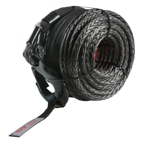 Synthetic Winch Rope, 3/8 Inch x 100 Feet 26,500 lbs Synthetic Winch Line Cable Rope with Protective Sleeve + Forged Winch Hook + Pull Strap, Universal Fit for SUV, Large Off-Road Vehicle, Truck