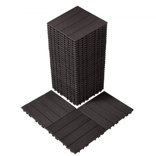 Interlocking Deck Tiles, 36 Pack,11.6'x11.6' 36 sq. ft Plastic Waterproof Outdoor Flooring All Weather Use, Patio Floor Decking Covering Tiles for Porch Poolside Balcony Backyard, Dark Brown