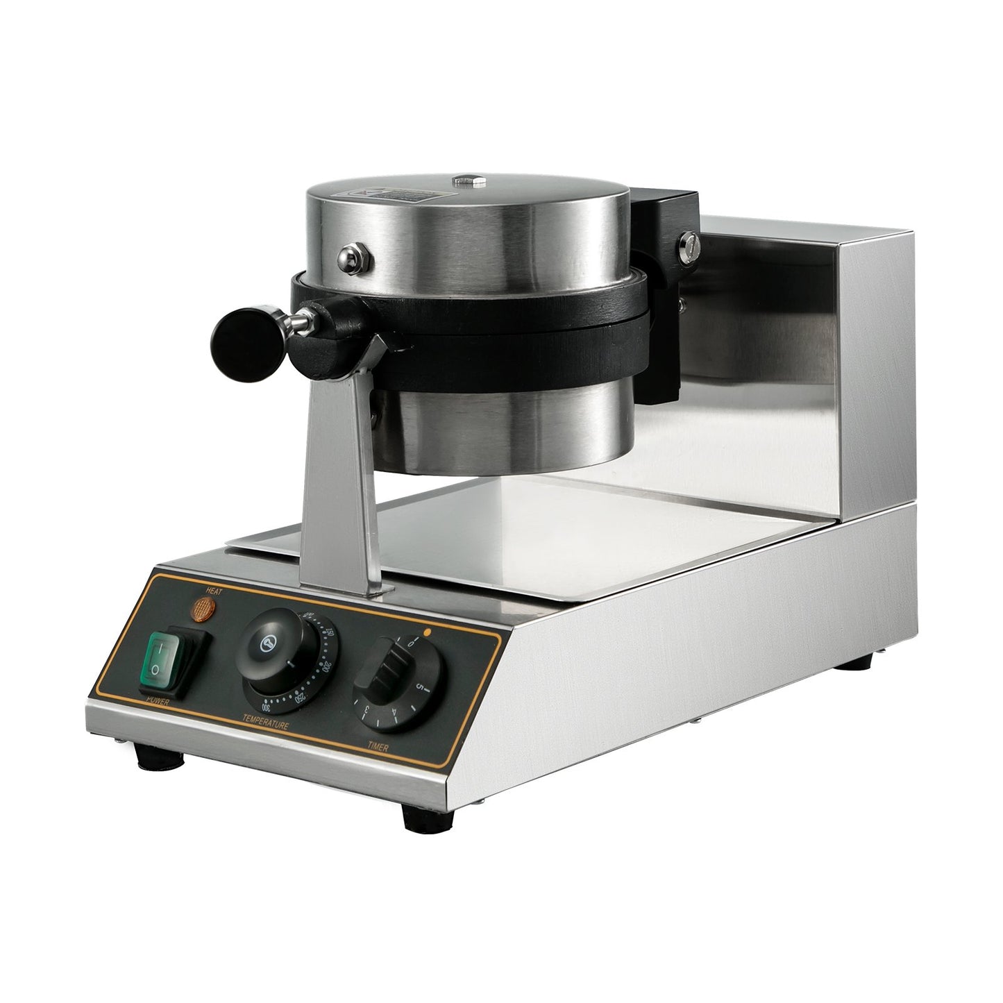 VEVOR 110V Commercial Round Waffle Maker Nonstick Rotated 1100W Electric Waffle Machine Stainless Steel Temperature and Time Control Suitable for Bakeries Snack Bar Family