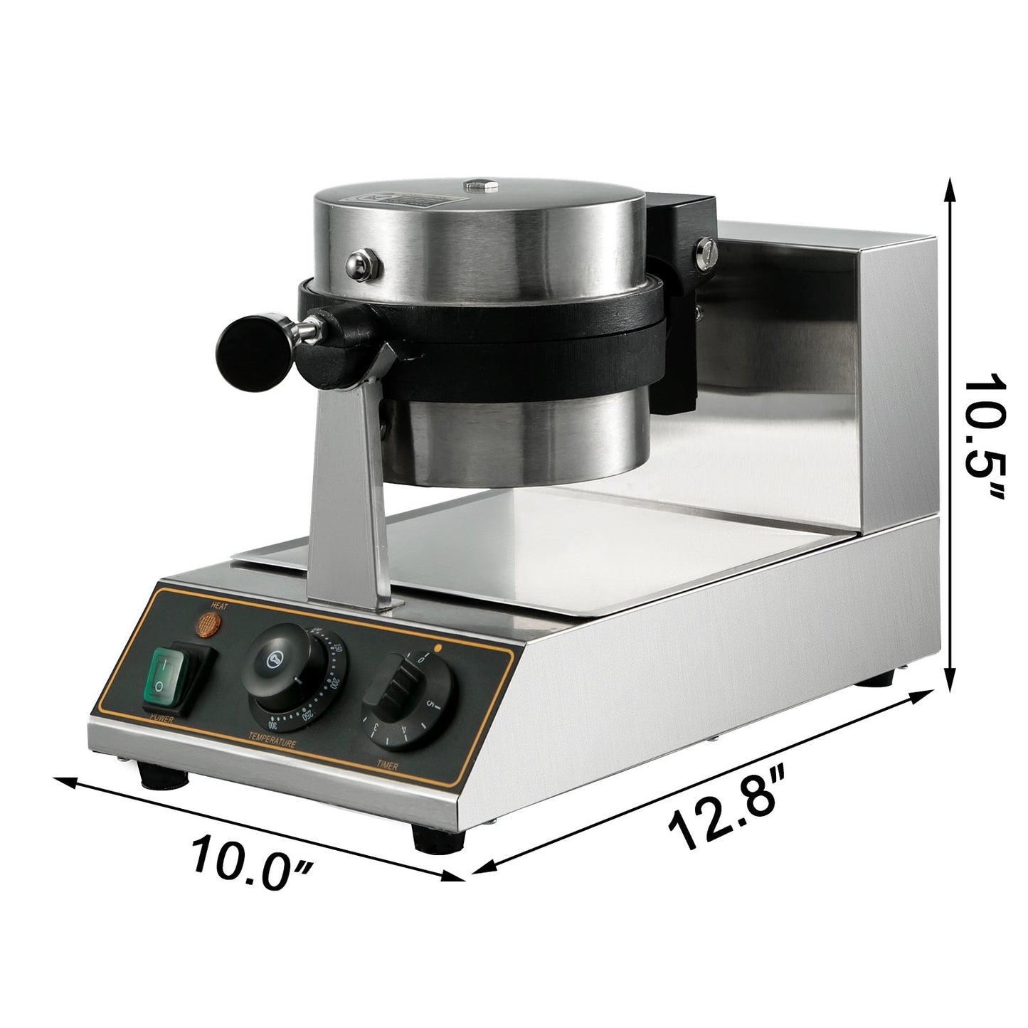 VEVOR 110V Commercial Round Waffle Maker Nonstick Rotated 1100W Electric Waffle Machine Stainless Steel Temperature and Time Control Suitable for Bakeries Snack Bar Family