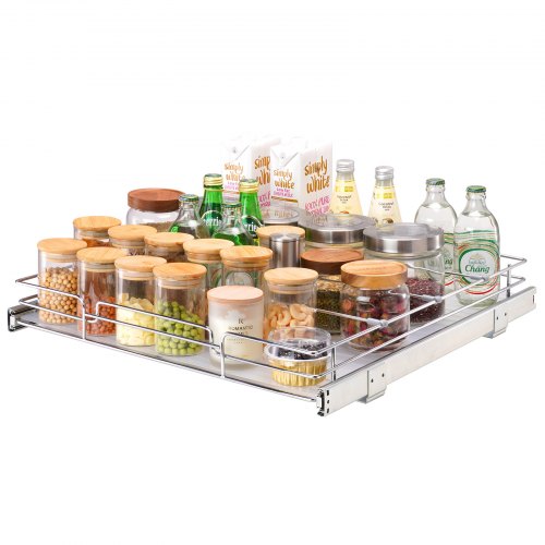 VEVOR 20W x 21D Pull Out Cabinet Organizer, Heavy Duty Slide Out Pantry Shelves, Chrome-Plated Steel Roll Out Drawers, Sliding Drawer Storage for Home, Inside Kitchen Cabinet, Bathroom, Under Sink
