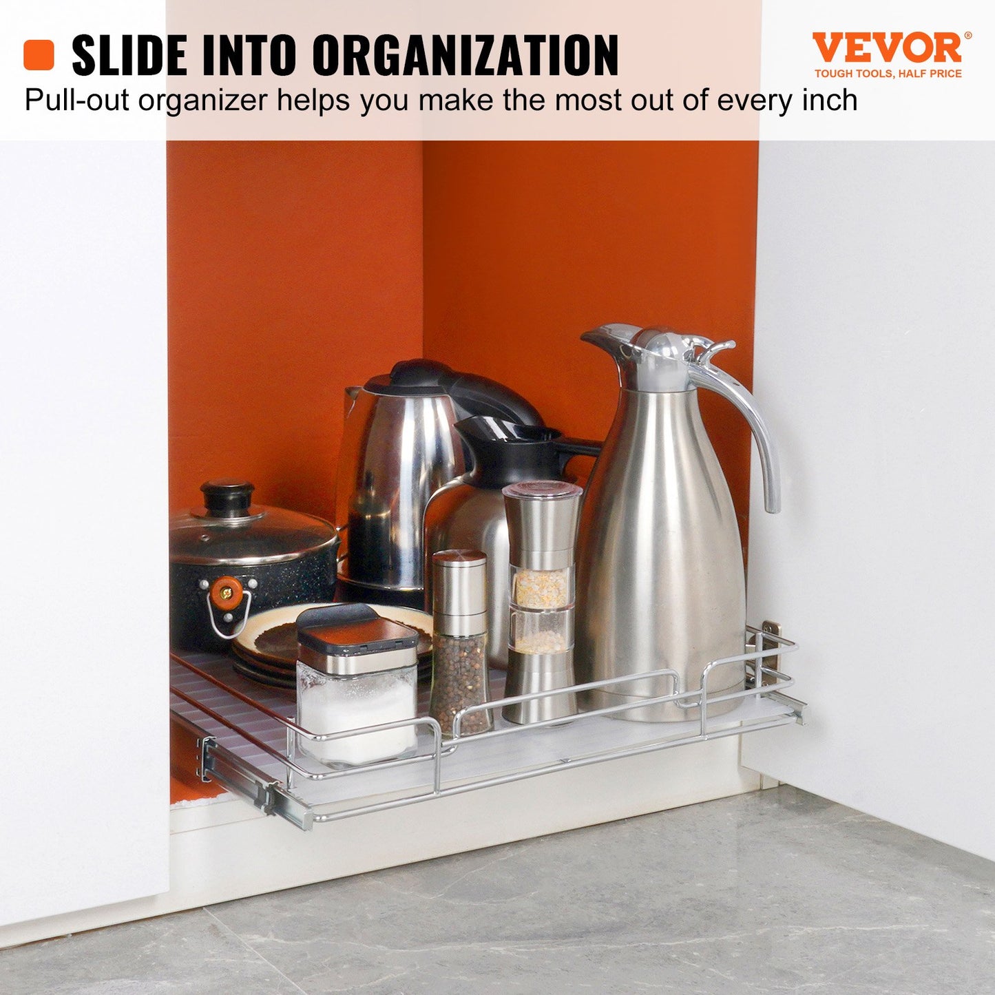 VEVOR 20W x 21D Pull Out Cabinet Organizer, Heavy Duty Slide Out Pantry Shelves, Chrome-Plated Steel Roll Out Drawers, Sliding Drawer Storage for Home, Inside Kitchen Cabinet, Bathroom, Under Sink