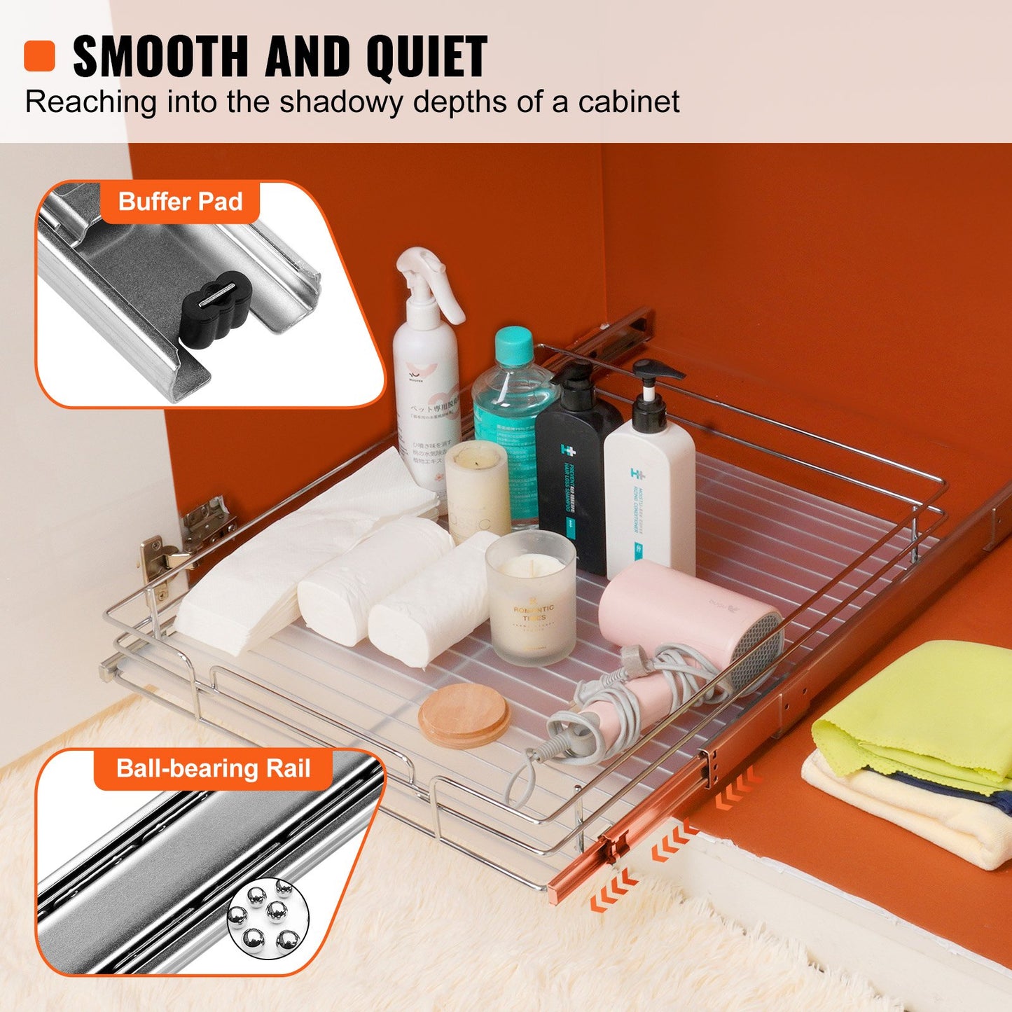 VEVOR 20W x 21D Pull Out Cabinet Organizer, Heavy Duty Slide Out Pantry Shelves, Chrome-Plated Steel Roll Out Drawers, Sliding Drawer Storage for Home, Inside Kitchen Cabinet, Bathroom, Under Sink