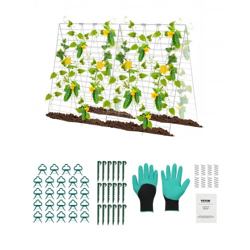 Cucumber Trellis for Climbing Plants, 35' x 55' Foldable Cucumber Trellis Set with Plant Clips, Metal Garden Trellis for Raised Bed, Outdoor Plant Grow Support for Tomato, Squash, Vegetable
