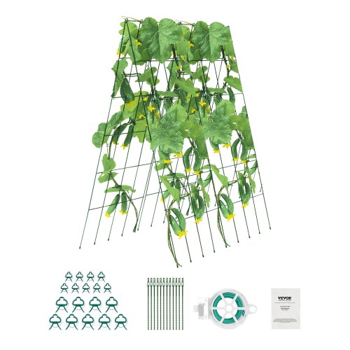 Cucumber Trellis for Climbing Plants, 39' x 32' Foldable Cucumber Trellis Set with Twist Ties, Metal Garden Trellis for Raised Bed, Outdoor Plant Grow Support for Tomato, Squash, Vegetable