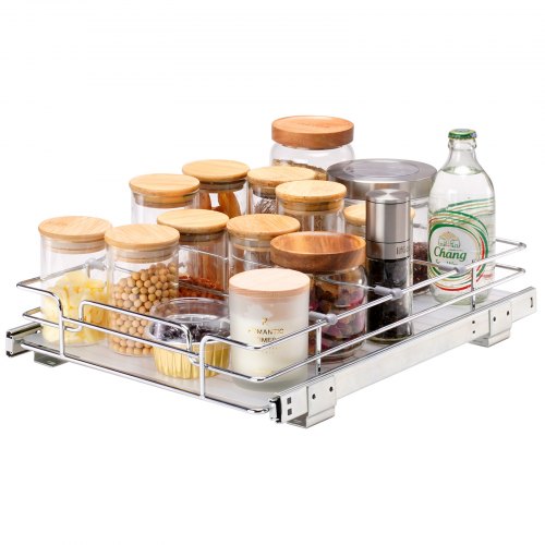 12.5'Wx16.5'Dx3.5'H Pull Out Cabinet Organizer, Heavy Duty Slide Out Pantry Shelves, Steel Roll Out Drawers, Sliding Drawer Storage for Home Under Sink, 14'Wx17.5'Dx7'H Install Size for Cabinet