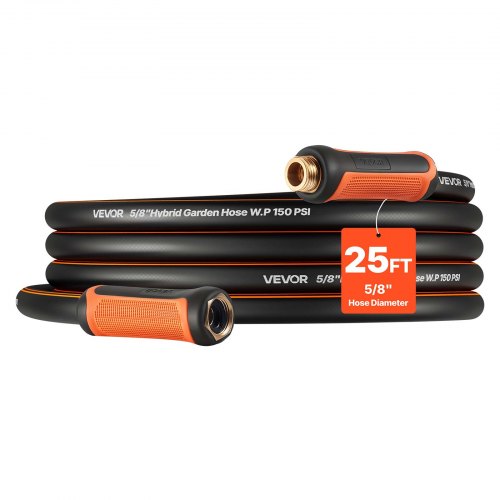Garden Hose, 25 ft 5/8' Heavy Duty 4-Layer Rubber Water Hose, 150PSI Working & 600PSI Burst, Flexible & Non-kink Outdoor Waterhose with 3/4' Fitting, Lightweight Hoses for Gardening Cleaning