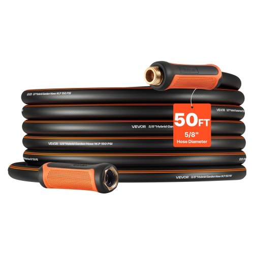 Garden Hose, 50 ft 5/8' Heavy Duty 4-Layer Rubber Water Hose, 150PSI Working & 600PSI Burst, Flexible & Non-kink Outdoor Waterhose with 3/4' Fitting, Lightweight Hoses for Gardening Cleaning