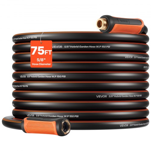 Garden Hose, 75 ft 5/8' Heavy Duty 4-Layer Rubber Water Hose, 150PSI Working & 600PSI Burst, Flexible & Non-kink Outdoor Waterhose with 3/4' Fitting, Lightweight Hoses for Gardening Cleaning