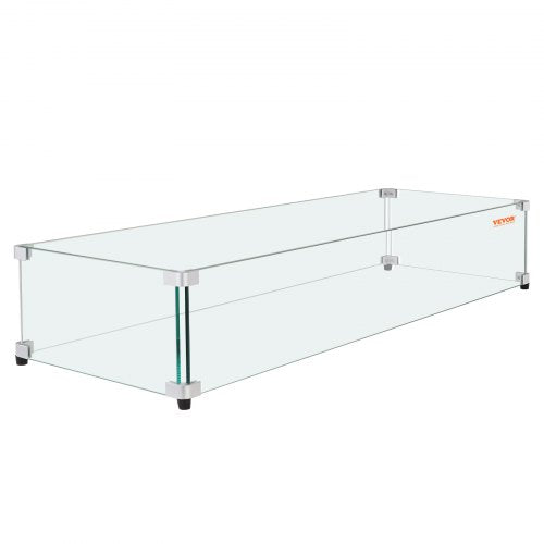VEVOR Glass Wind Guard for Rectangular Fire Pit Table 31 x 12.5 x 6.5 Inch, 0.31 inch Thick and Sturdy Tempered Glass Panel with Hard Aluminum Corner Bracket & Rubber Feet, Easy to Assemble