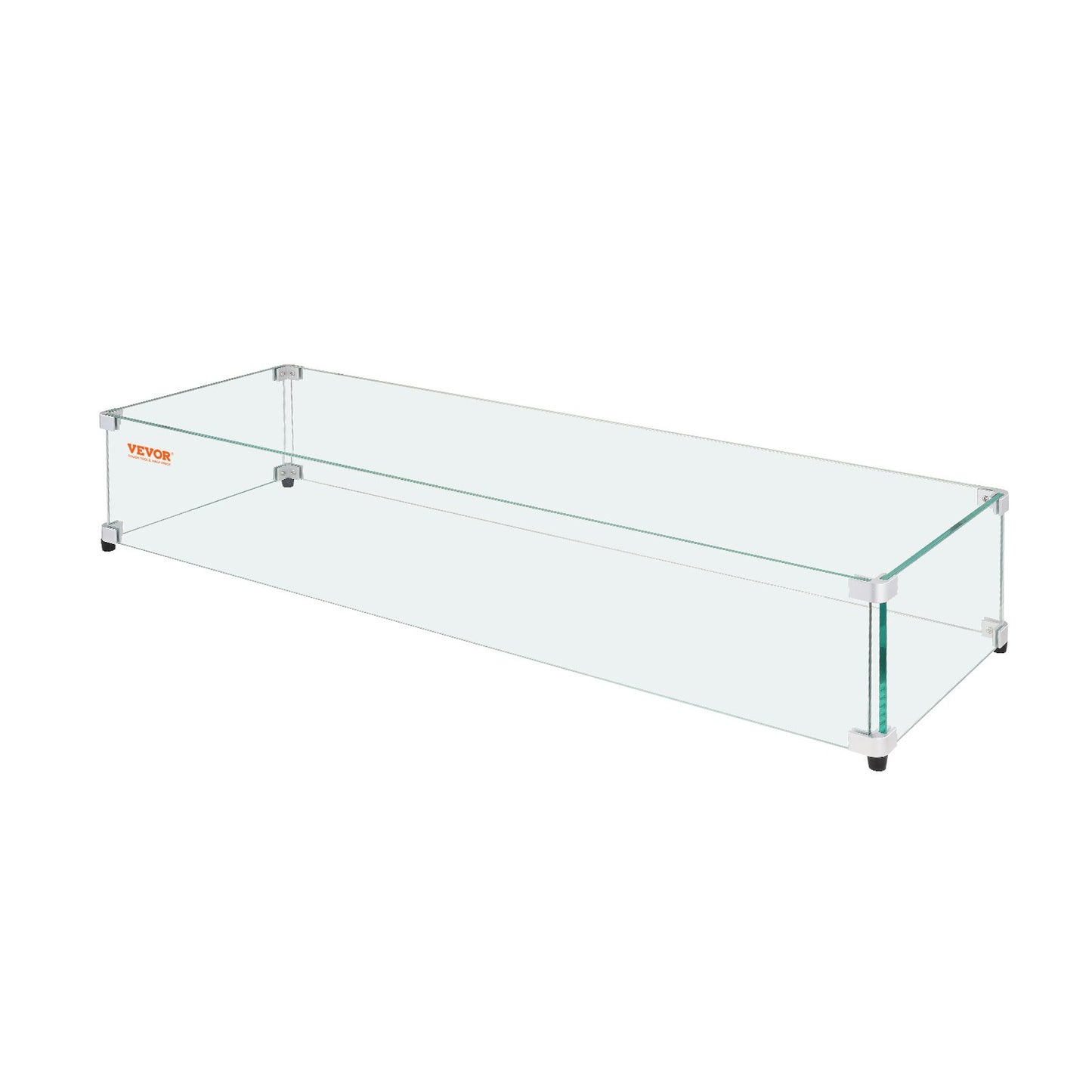 VEVOR Glass Wind Guard for Rectangular Fire Pit Table 29 x 13 x 6.5 Inch, 0.31 inch Thick and Sturdy Tempered Glass Panel with Hard Aluminum Corner Bracket & Rubber Feet, Easy to Assemble