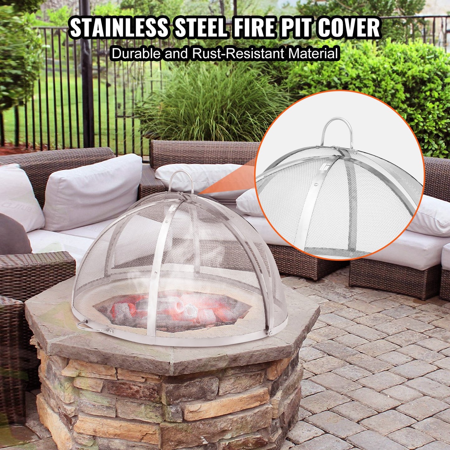 VEVOR Firepit Spark Screen Lid, 36 Diameter, Outdoor Firepit Ring Cover Round Accessories, Fire Pit Metal Cover, Easy-Opening Stainless Steel Fire Ring Covers for Outdoor Patio Fire Pits Backyard