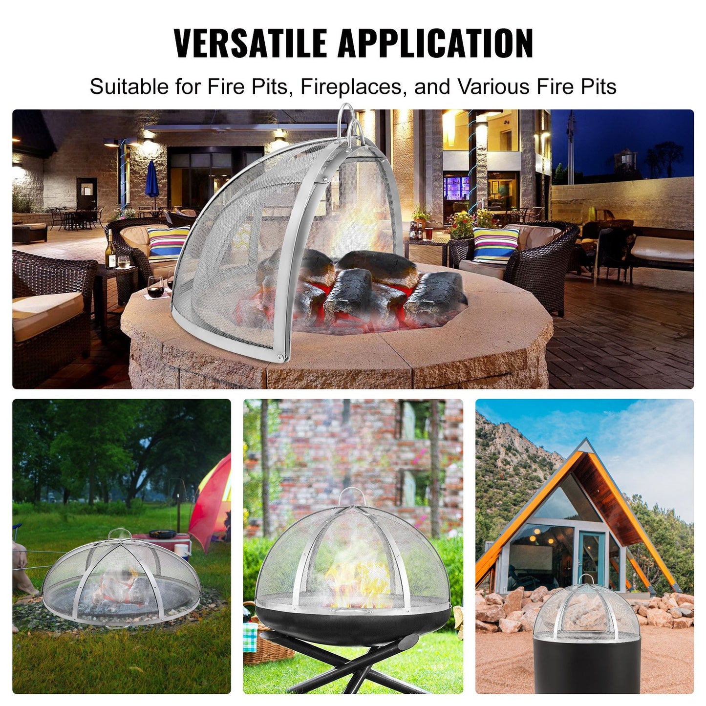 VEVOR Firepit Spark Screen Lid, 40 Diameter, Outdoor Firepit Ring Cover Round Accessories, Fire Pit Metal Cover, Easy-Opening Stainless Steel Fire Ring Covers for Outdoor Patio Fire Pits Backyard