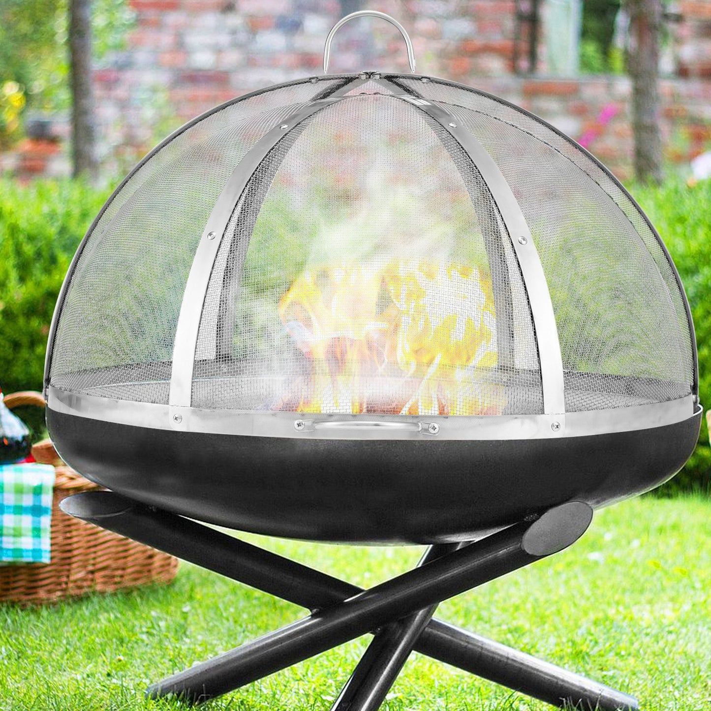 VEVOR Firepit Spark Screen Lid, 40 Diameter, Outdoor Firepit Ring Cover Round Accessories, Fire Pit Metal Cover, Easy-Opening Stainless Steel Fire Ring Covers for Outdoor Patio Fire Pits Backyard