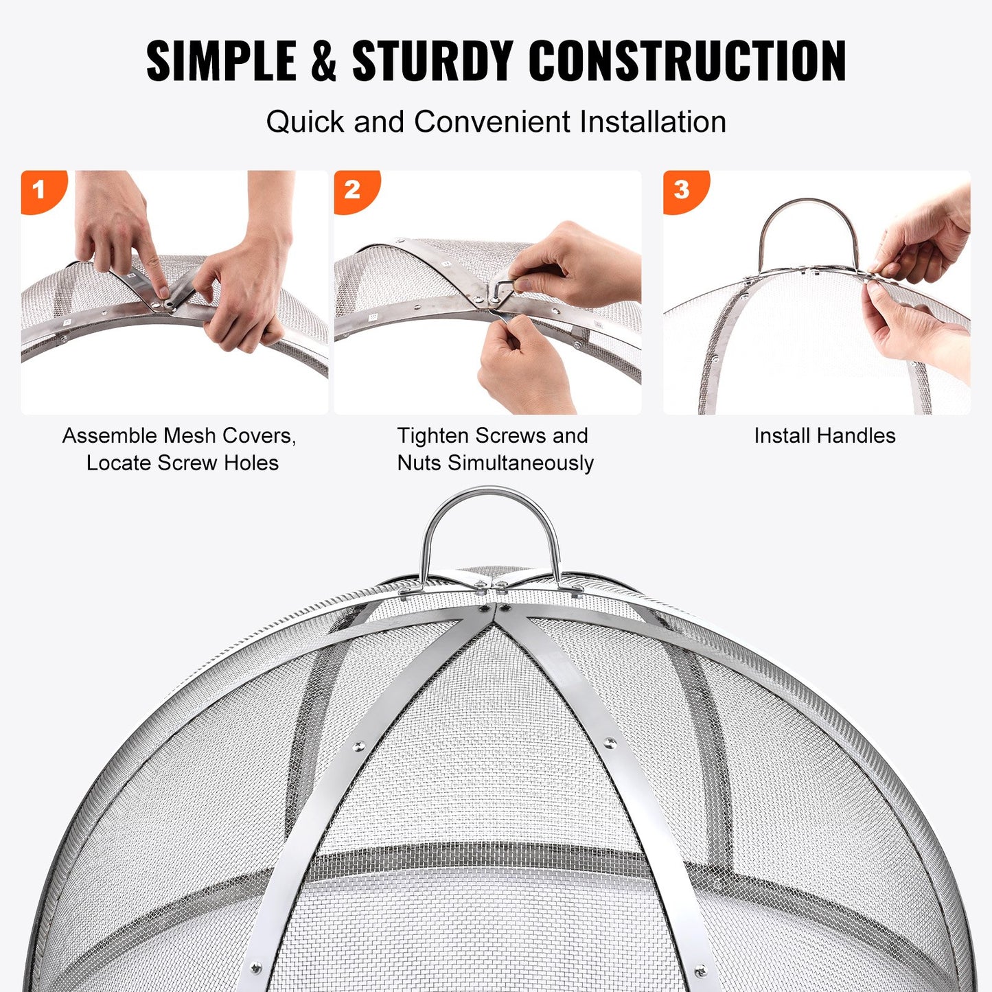 VEVOR Firepit Spark Screen Lid, 30 Diameter, Outdoor Firepit Ring Cover Round Accessories, Fire Pit Metal Cover, Easy-Opening Stainless Steel Fire Ring Covers for Outdoor Patio Fire Pits Backyard