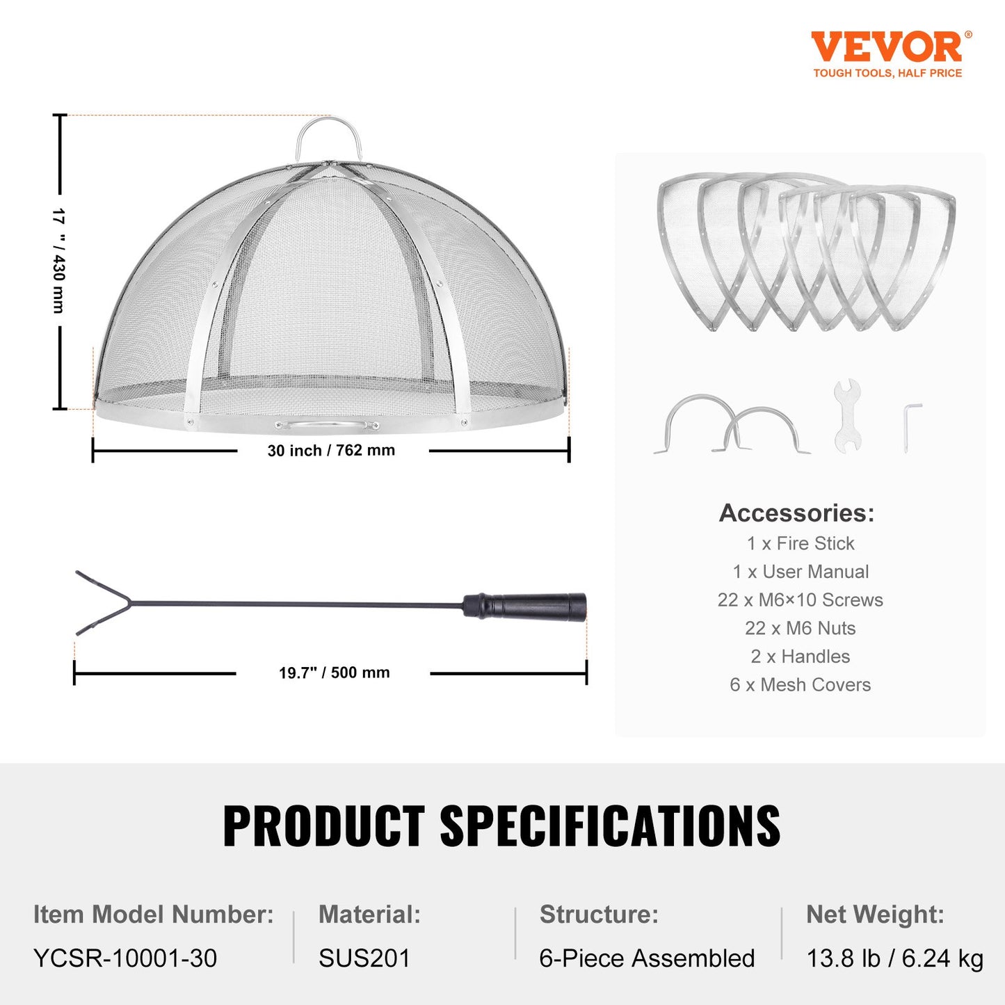 VEVOR Firepit Spark Screen Lid, 30 Diameter, Outdoor Firepit Ring Cover Round Accessories, Fire Pit Metal Cover, Easy-Opening Stainless Steel Fire Ring Covers for Outdoor Patio Fire Pits Backyard