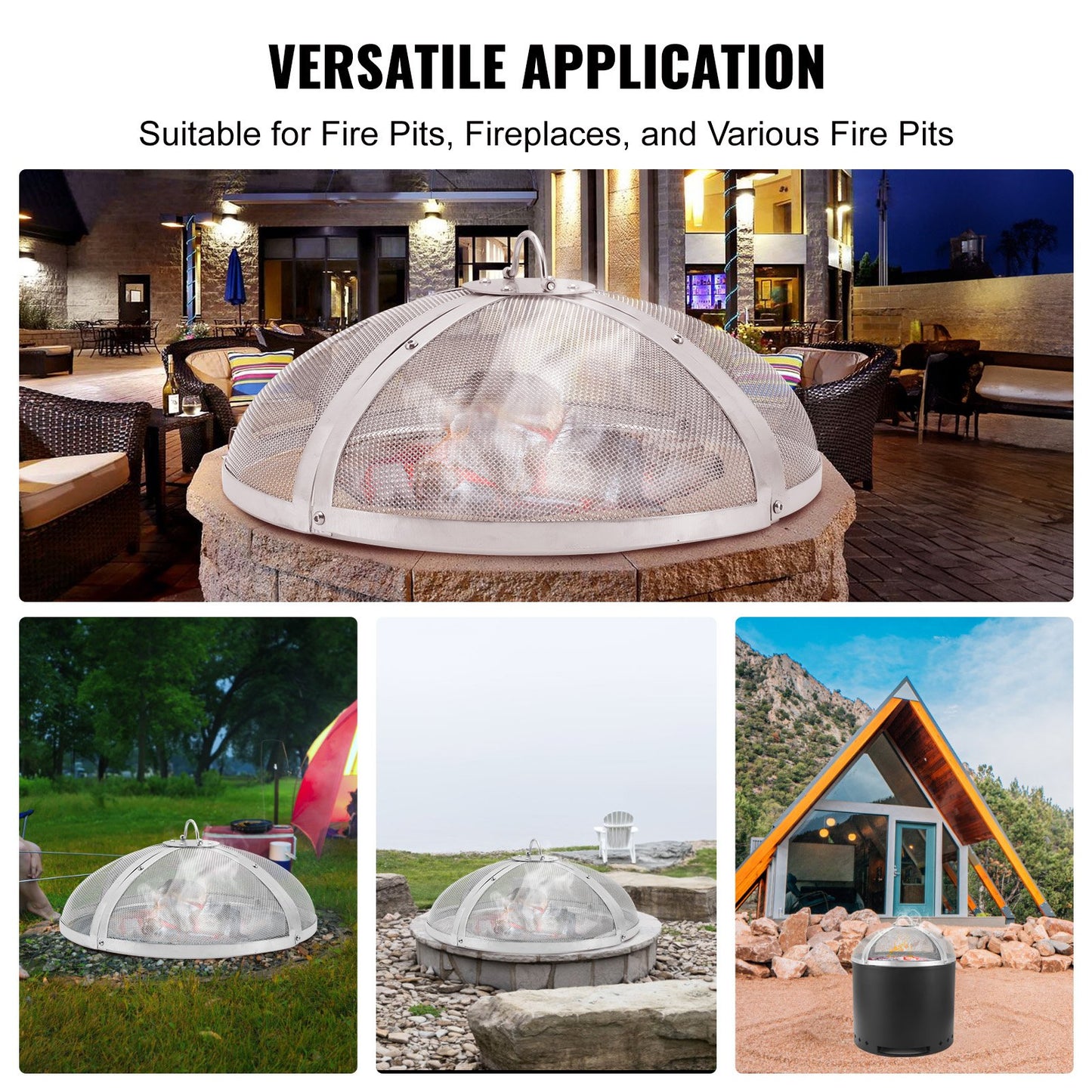 VEVOR Fire Pit Spark Screen Round 20, Reinforced Heavy Duty Steel Metal Cover, Outdoor Firepit Lid, Easy-Opening Top Screen Covers Round with Ring Handle for Outdoor Patio Fire Pits Backyard