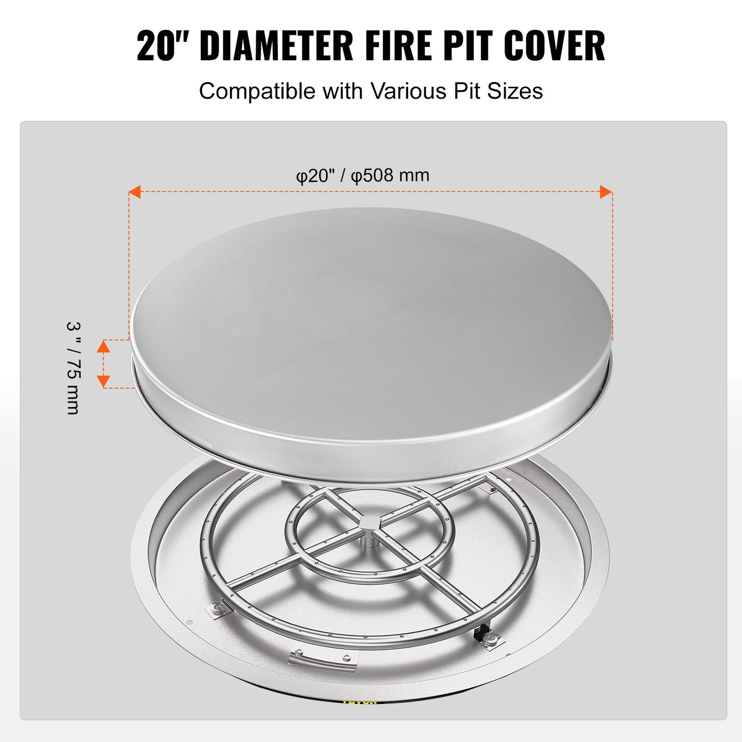 VEVOR Fire Pit Cover Lid, 20 Portable Firepit Spark Screen,Stainless Steel Steel Metal Cover, Easy-Opening Outdoor Wood Burning and Camping Stove Accessory, for Outdoor Patio Fire Pits Backyard