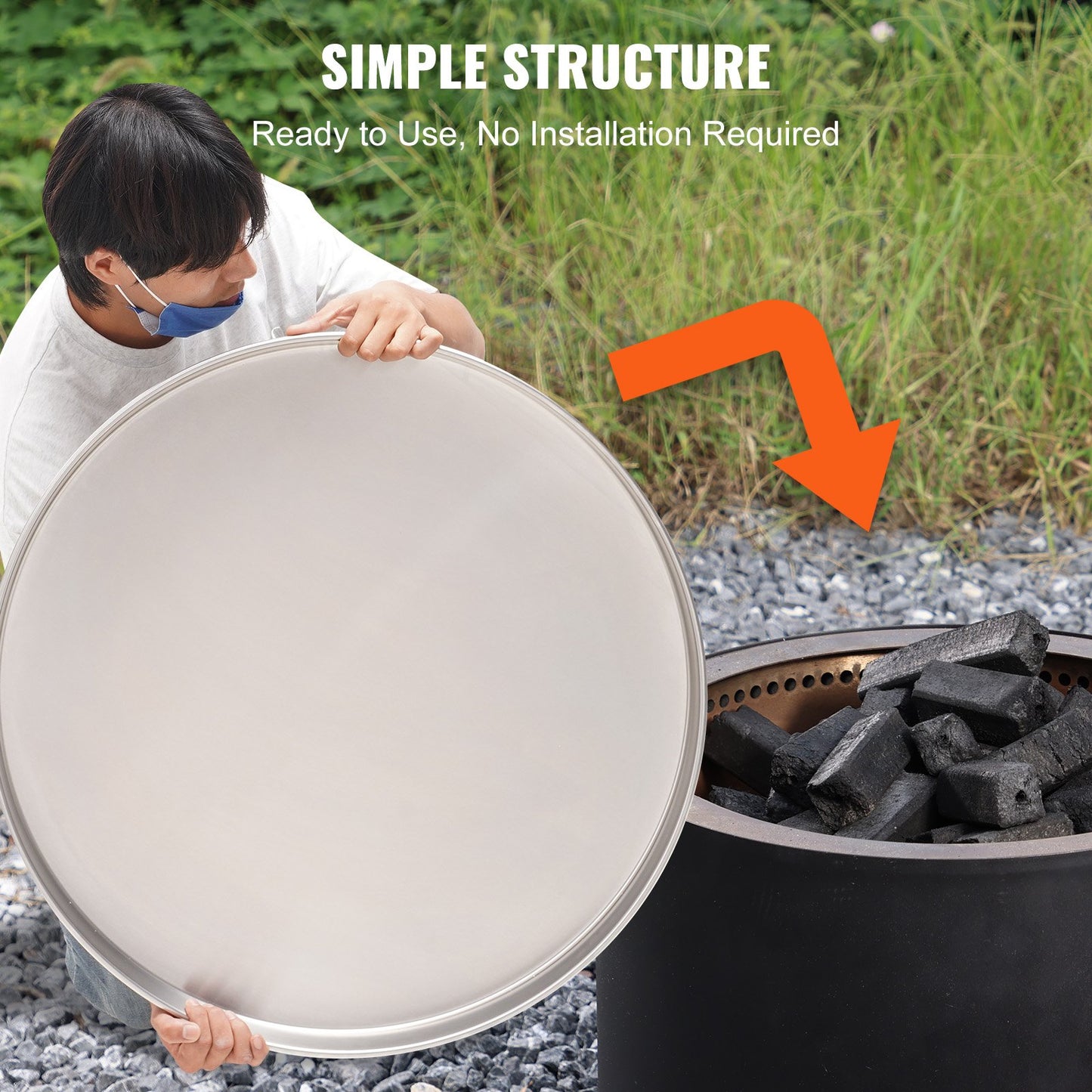 VEVOR Fire Pit Cover Lid, 20 Portable Firepit Spark Screen,Stainless Steel Steel Metal Cover, Easy-Opening Outdoor Wood Burning and Camping Stove Accessory, for Outdoor Patio Fire Pits Backyard