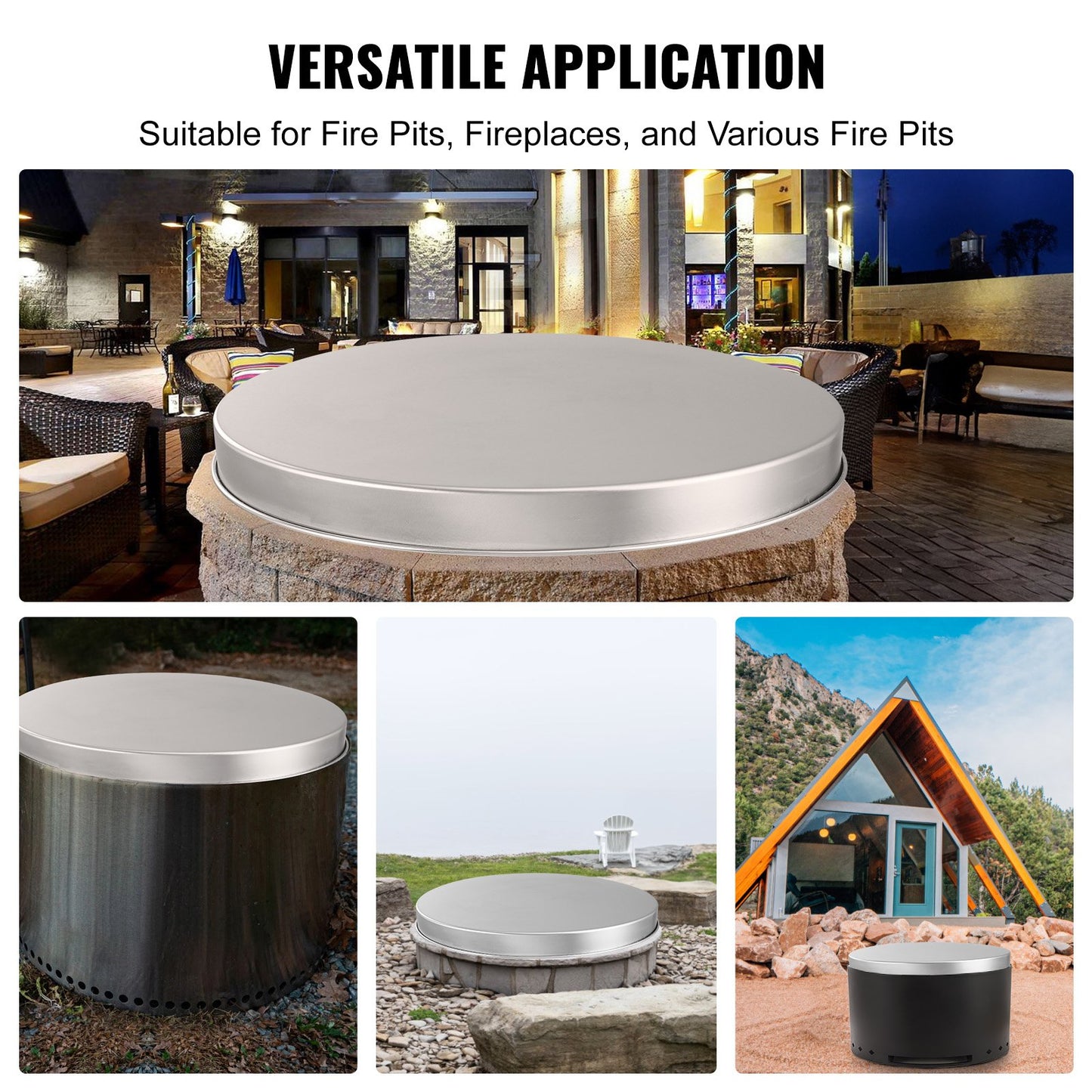 VEVOR Fire Pit Cover Lid, 20 Portable Firepit Spark Screen,Stainless Steel Steel Metal Cover, Easy-Opening Outdoor Wood Burning and Camping Stove Accessory, for Outdoor Patio Fire Pits Backyard