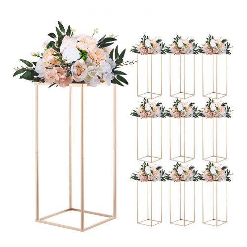 Wedding Flower Stand, 10PCS 23.62-inch Column Flower Stand, Floral Stands with Metal Laminate, Gold Rectangular Floral Display Rack for Wedding, Party, Birthday, Home,  Gold Centerpiece Stands