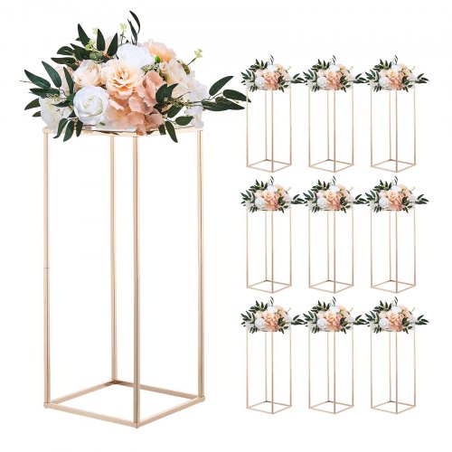 Wedding Flower Stand, 10PCS 23.62-inch Column Flower Stand, Floral Stands with Acrylic Laminate, Gold Rectangular Floral Display Rack for Wedding, Party, Birthday, Home,  Gold Centerpiece Stands