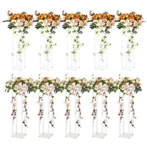 10PCS 23.6inch High Wedding Flower Stand, With Acrylic Laminate,Acrylic Vase Column Geometric Centerpiece Stands, Floral Display Rack for T-Stage Events Reception, Party Decoration Home