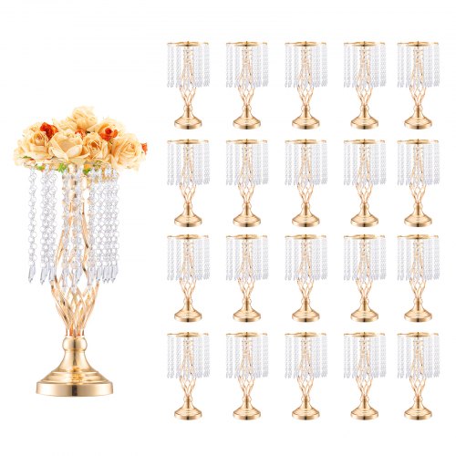 20PCS 43cm/16.9¡± Tall Crystal Wedding Flower Stand, Metal Wedding Centerpiece Vase, Gold Flower Holders Floral Display Rack for Tables Wedding Dinner Party, Ceremony Birthday Event Decor