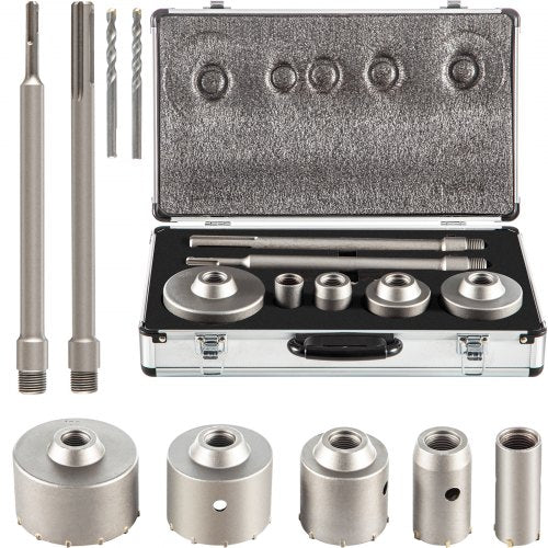 Concrete Hole Saw Kit, 1-2/11\', 1-3/5\', 2-9/16\', 3-5/32\', 3-15/16\' Drill Bit Set SDS Plus & SDS MAX Shank Wall Hole Cutter with a 4-1/3\' Connecting Rod for Concrete, Cement, Stone Wall, Ma