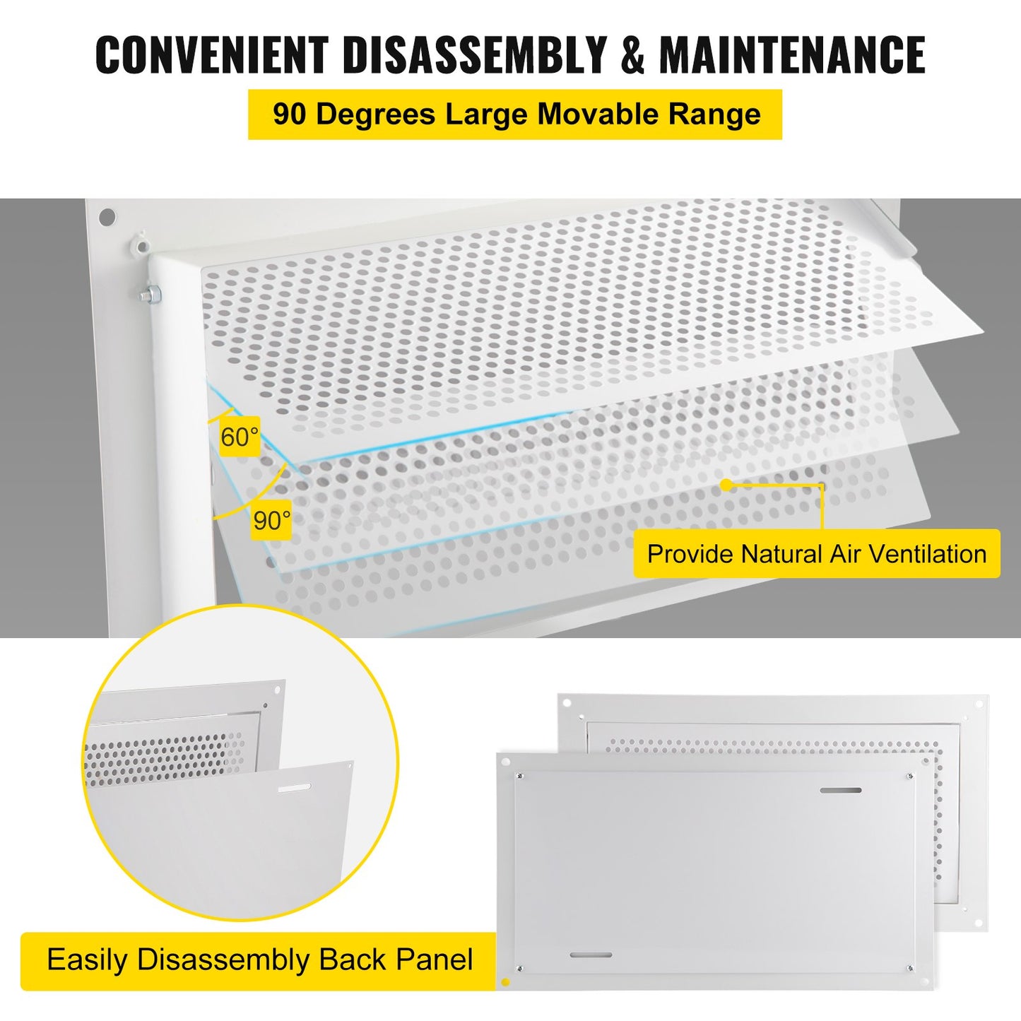 VEVOR Flood Vent, 8 Height x 16 Width x 2 Depth Foundation Flood Vent,to Reduce Foundation Damage and Flood Risk, White, Wall Mounted, for Crawl Spaces, Garages & Full Height Enclosures