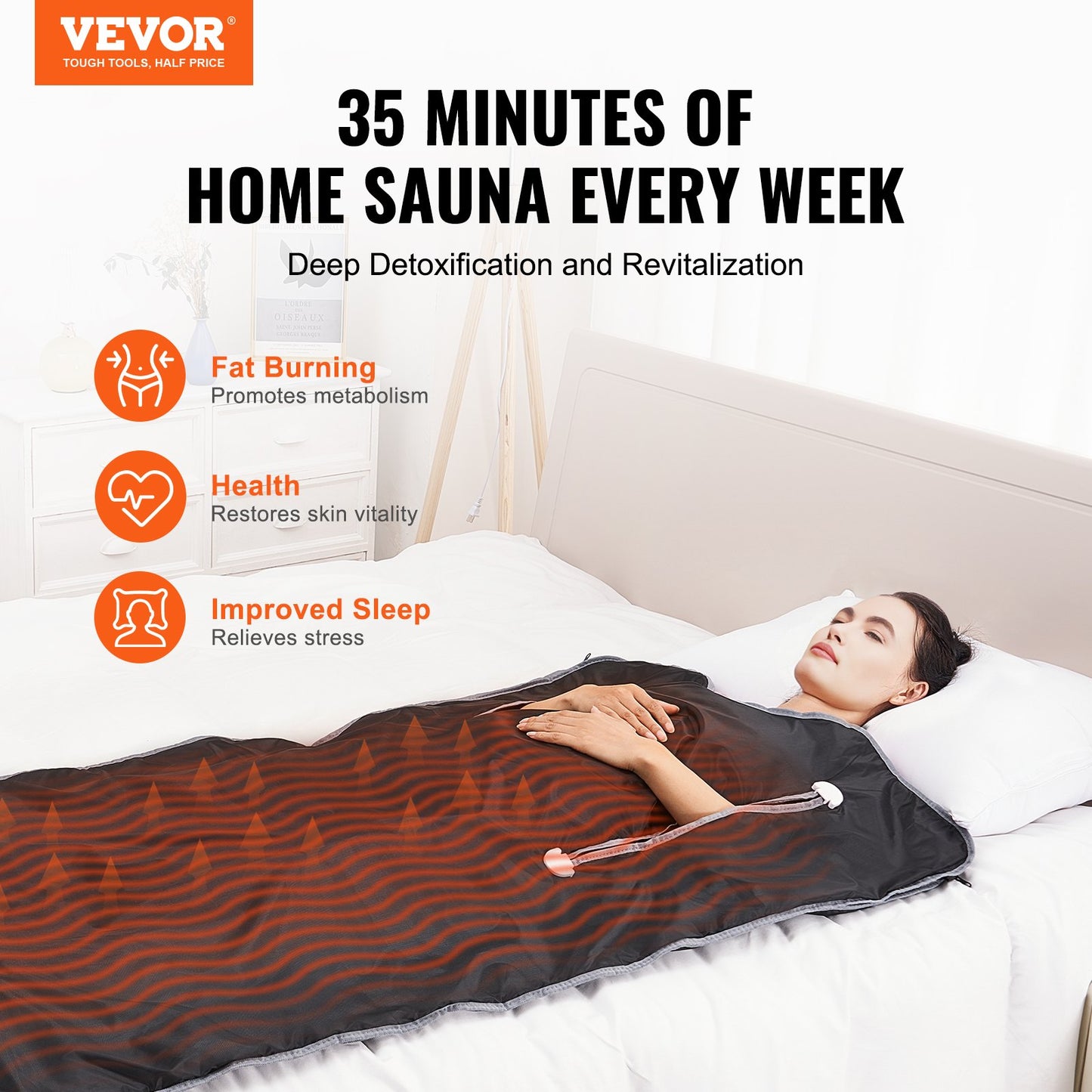 VEVOR Sauna Blanket for Detoxification, Portable Far Infrared Sauna for Home, Oxford Sauna Bag w/ Arm Holes & Carbon Fiber Heating, 1-6 Level Adjustable Temp 95-176¨H, 5-60 Minutes Timer, 71 x 31 in
