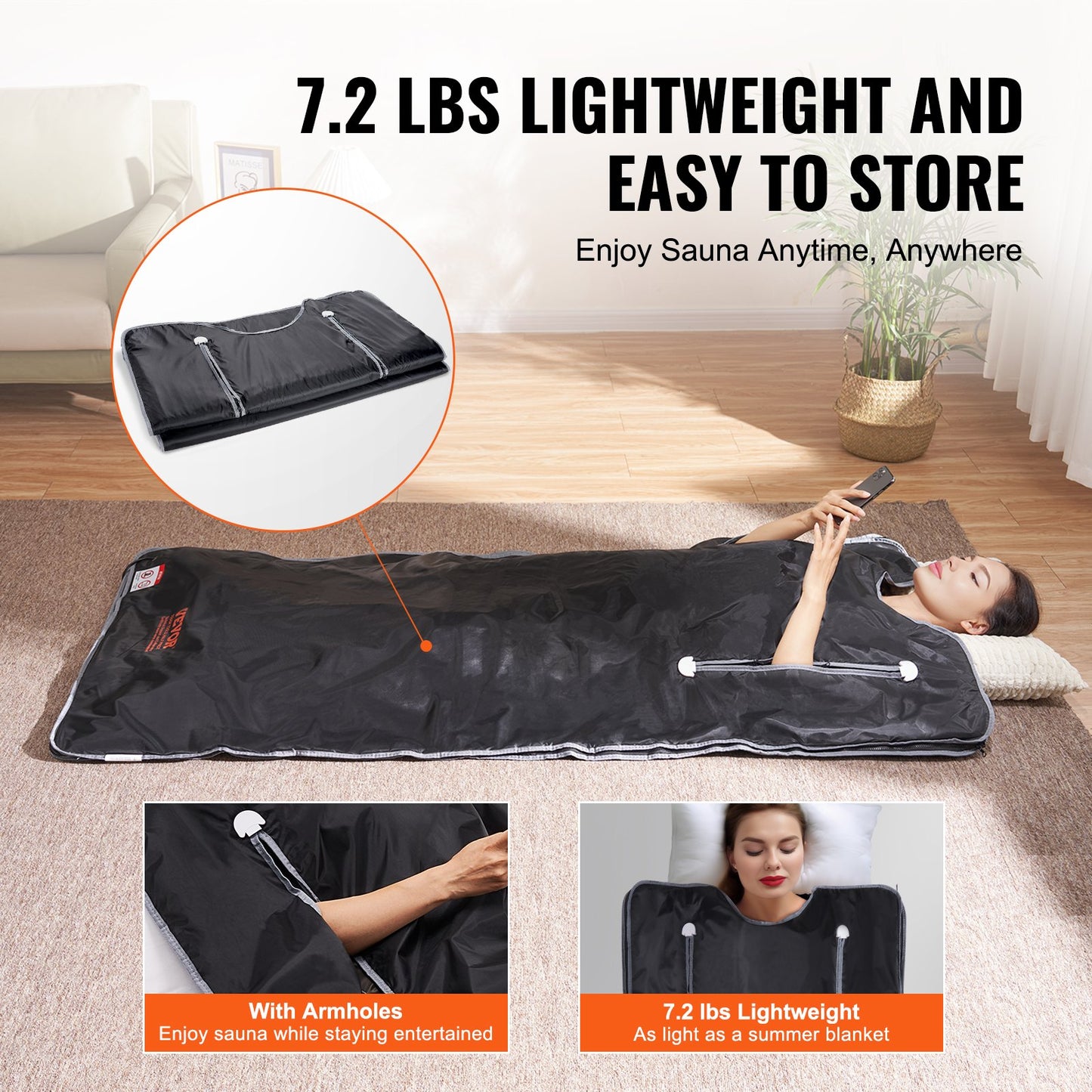 VEVOR Sauna Blanket for Detoxification, Portable Far Infrared Sauna for Home, Oxford Sauna Bag w/ Arm Holes & Carbon Fiber Heating, 1-6 Level Adjustable Temp 95-176¨H, 5-60 Minutes Timer, 71 x 31 in
