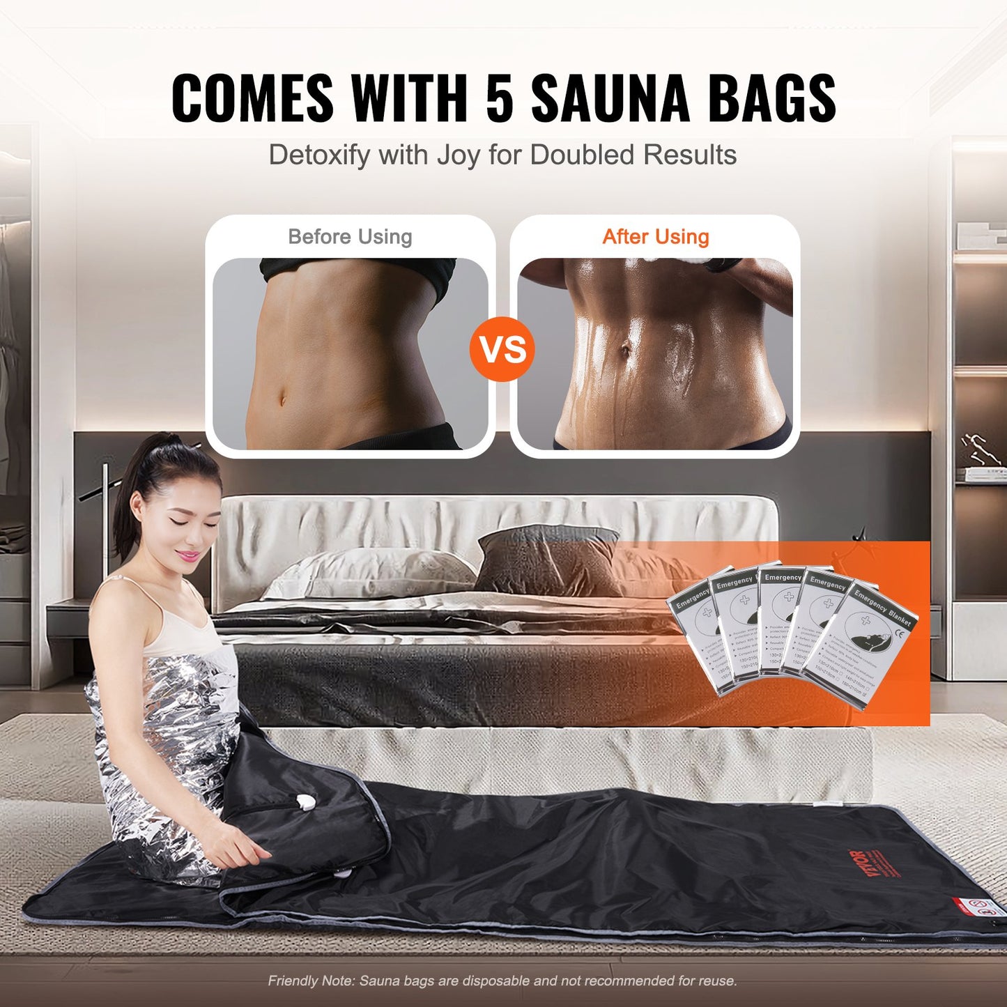 VEVOR Sauna Blanket for Detoxification, Portable Far Infrared Sauna for Home, Oxford Sauna Bag w/ Arm Holes & Carbon Fiber Heating, 1-6 Level Adjustable Temp 95-176¨H, 5-60 Minutes Timer, 71 x 31 in