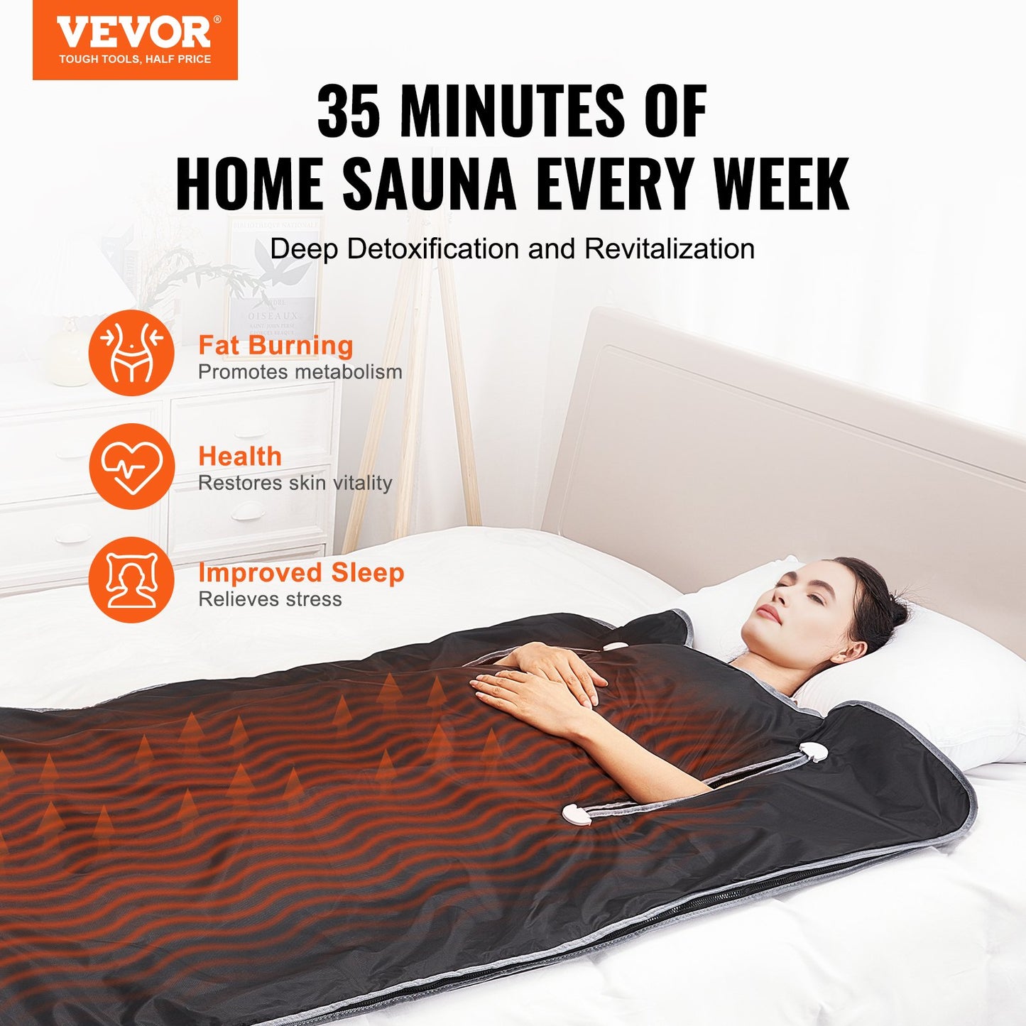 VEVOR Sauna Blanket for Detoxification, Portable Far Infrared Sauna for Home, Oxford Sauna Bag w/ Arm Holes & Carbon Fiber Heating, 1-6 Level Adjustable Temp 95-176¨H, 5-60 Minutes Timer, 75 x 35 in