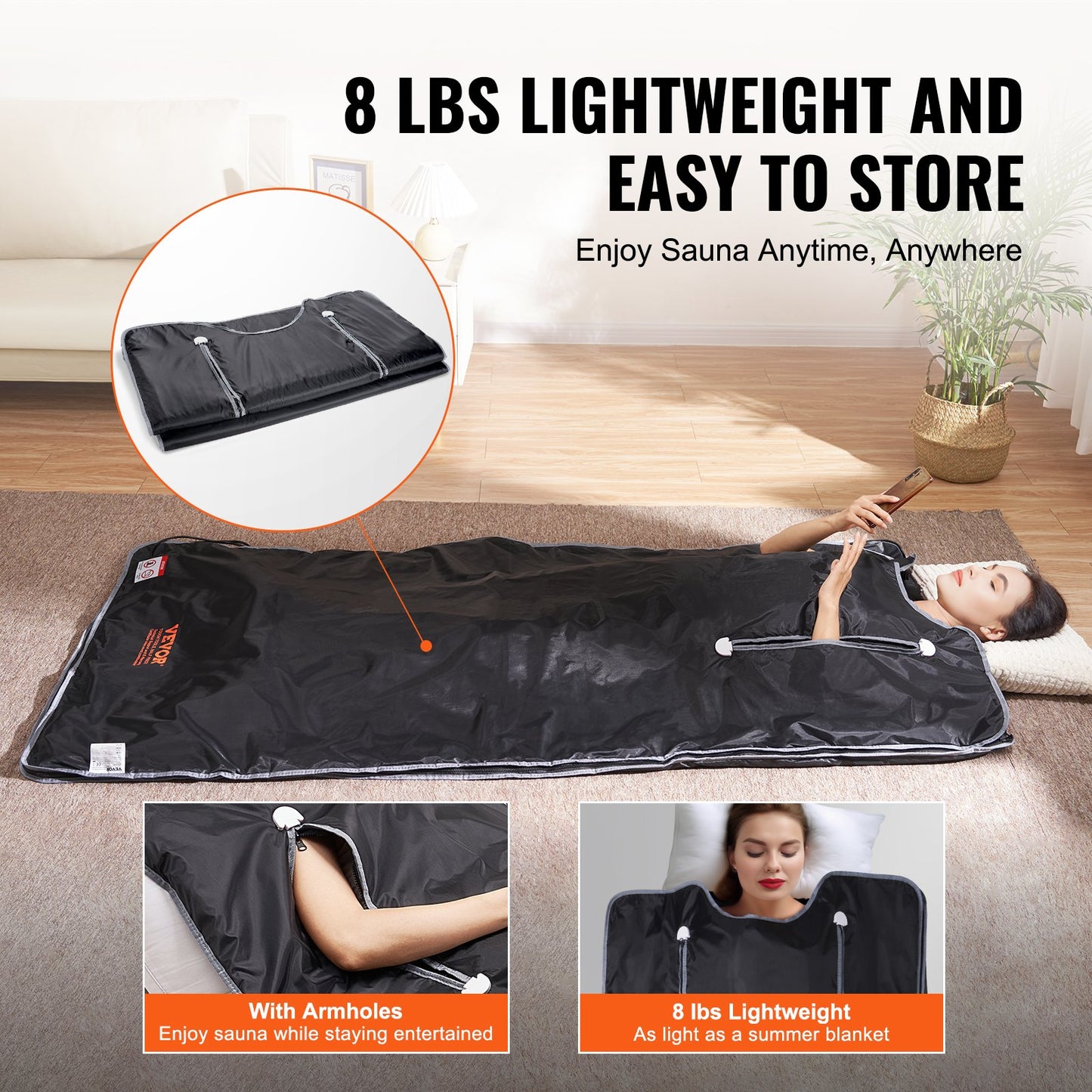 VEVOR Sauna Blanket for Detoxification, Portable Far Infrared Sauna for Home, Oxford Sauna Bag w/ Arm Holes & Carbon Fiber Heating, 1-6 Level Adjustable Temp 95-176¨H, 5-60 Minutes Timer, 75 x 35 in