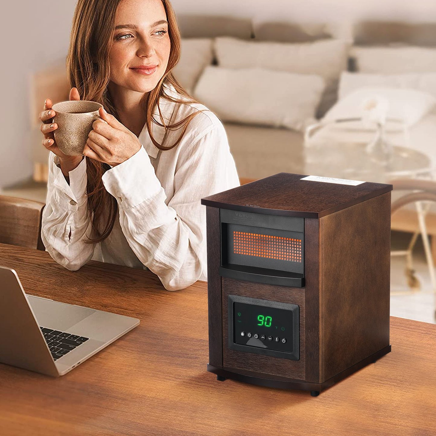 VEVOR Infrared Heater, 1500W Remote Control Electric Space Heater, LED Patio Heater w/ 3 Speeds & Timer & Overheat/Tip-Over Protection & Child Lock, for Bedroom,Living Room,Nursery,Studio,MDF