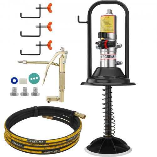 Grease Pump, 50:1 Pressure Ratio Air Operated Grease Pump with 13 ft High Pressure Hose and Grease Gun, Pneumatic Grease Pump with Barrel Cap, Portable Lubrication Grease Pump 360¡ã Gun Head