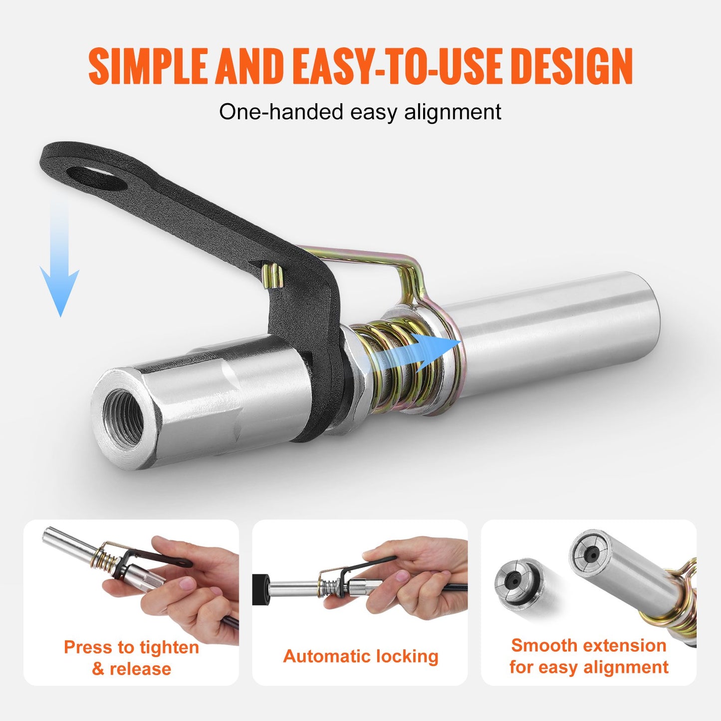 VEVOR Grease Gun Coupler, 10000 PSI High Pressure, 6-Jaw Locking, Quick Release Grease Gun Tip with Hose/Zerk Fittings Cleaner, Compatible with All Grease Guns 1/8 NPT Grease Fittings for Automobiles